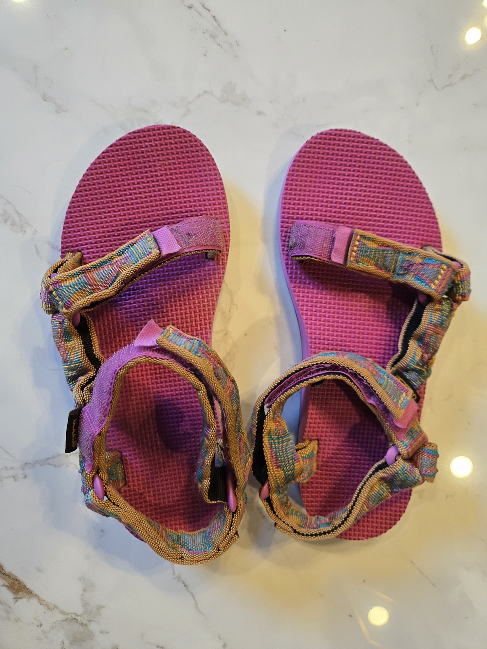 Teva Pink Kids Adjustable Outdoor Sandals with Multi-Color Straps